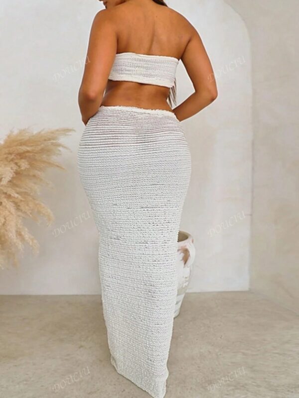 2 Piece Outfit - Crop Top And High Waisted Tie Waist Maxi Skirt Set - Image 2