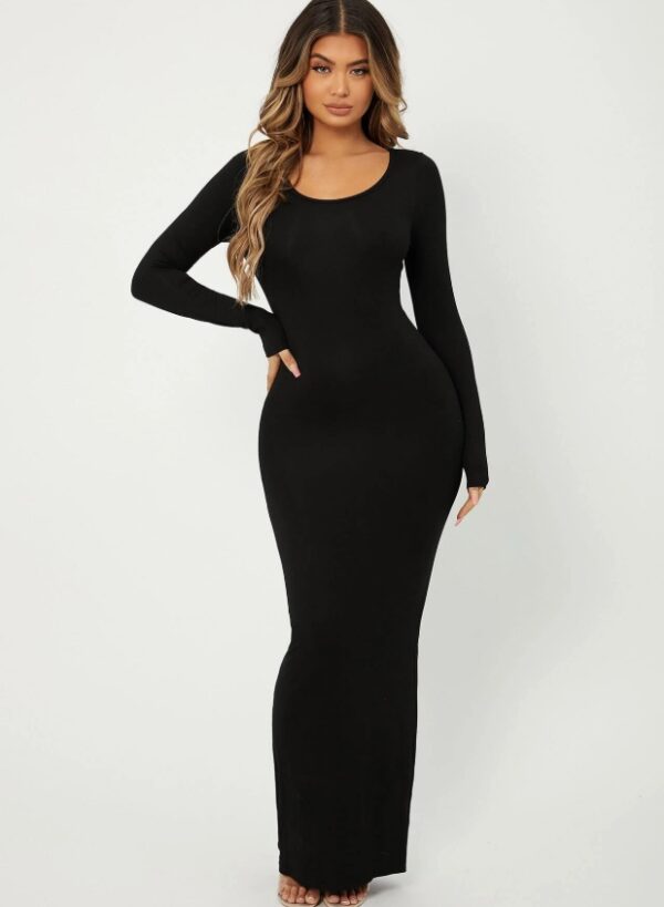 SEXY Solid Maxi Bodycon Dress - Image 4