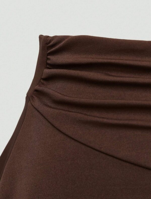 Brown Draped Neck Back Tie Crop Top And Double Layers Ruffle Hem Tennis Mini Skirt Set Y2K Outfit - Image 3