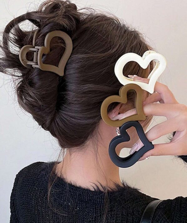 4pcs/1pc Women's Medium Black, White, Brown, Khaki 2.56 In Heart-Shaped Plastic Hair Clips, Fashion, Elegant, Simple, Solid Color, Suitable For Daily, Outdoor, Casual, Party, Commuting, Vacation, Washing Face, Makeup, Matching Clothes, Hair Accessories Valentine's Day Valentines - Image 5