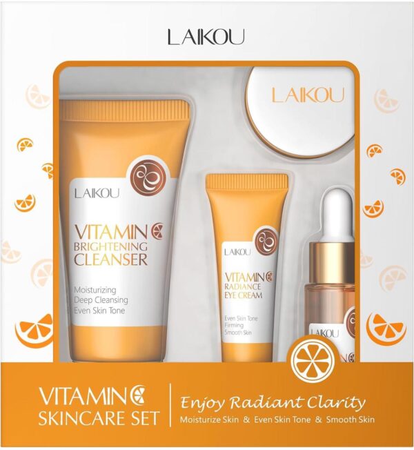 LAIKOU Skincare Set, Vitamin C Serum for Face Skin Care Sets & kits - Cleanser, Serum, Eye Cream & Face Cream, Pamper Gift Sets for Women Teenage Girls, Facial Care Kit for Radiant Skin 4pcs