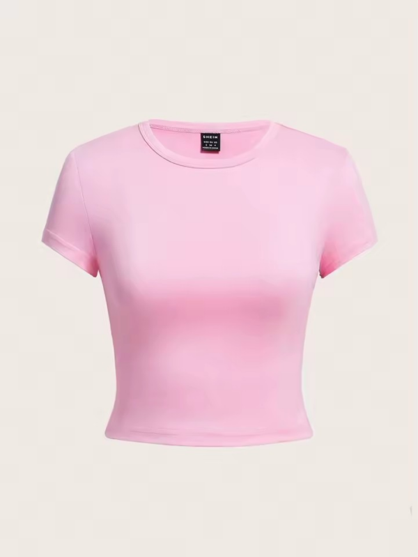 Woman Solid Crop Tops Short Sleeve High Elastic Viscose T-Shirt Soft O-Neck Sporty Tees Summer Street Fashion Female Clothes - Image 3