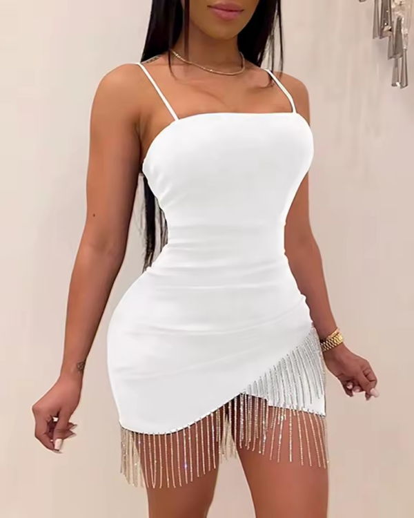 New Woman Party Night Birthday Tassel Split Sleeveless Bodycon Dress Summer Elegant Suspender Short Mini Pencil Sexy Dresses - Image 2